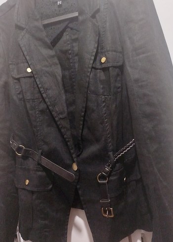 Deri Siyah Kemerli Kadın Blazer Ceket - Görsel 2