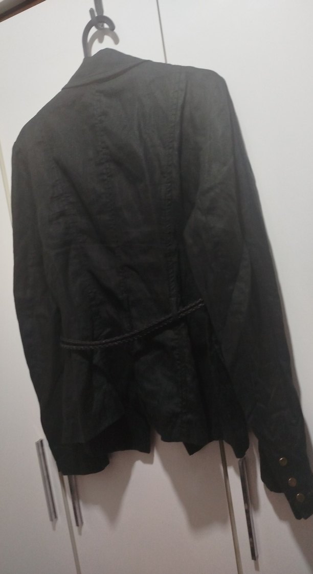 Deri Siyah Kemerli Kadın Blazer Ceket - Görsel 4