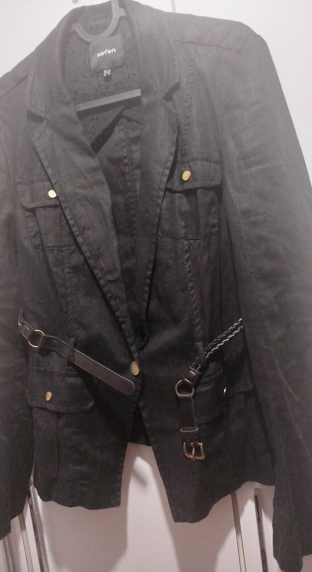 Deri Siyah Kemerli Kadın Blazer Ceket - Görsel 2