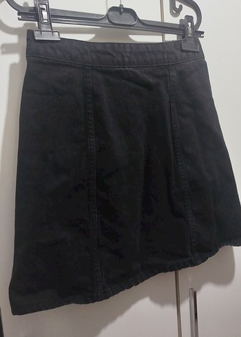 Düğmeli Siyah Denim Midi Etek - Görsel 5