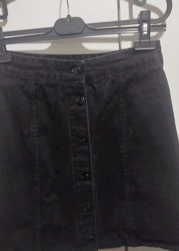 Düğmeli Siyah Denim Midi Etek - Görsel 3