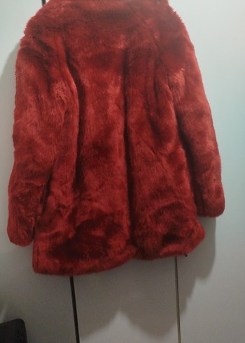 Kırmızı Kadın Suni Kürk Midi Ceket - Görsel 2