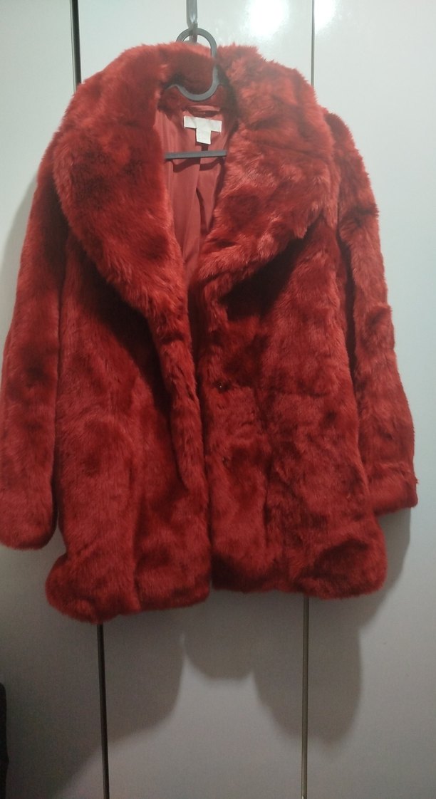 Kırmızı Kadın Suni Kürk Midi Ceket - Görsel 3