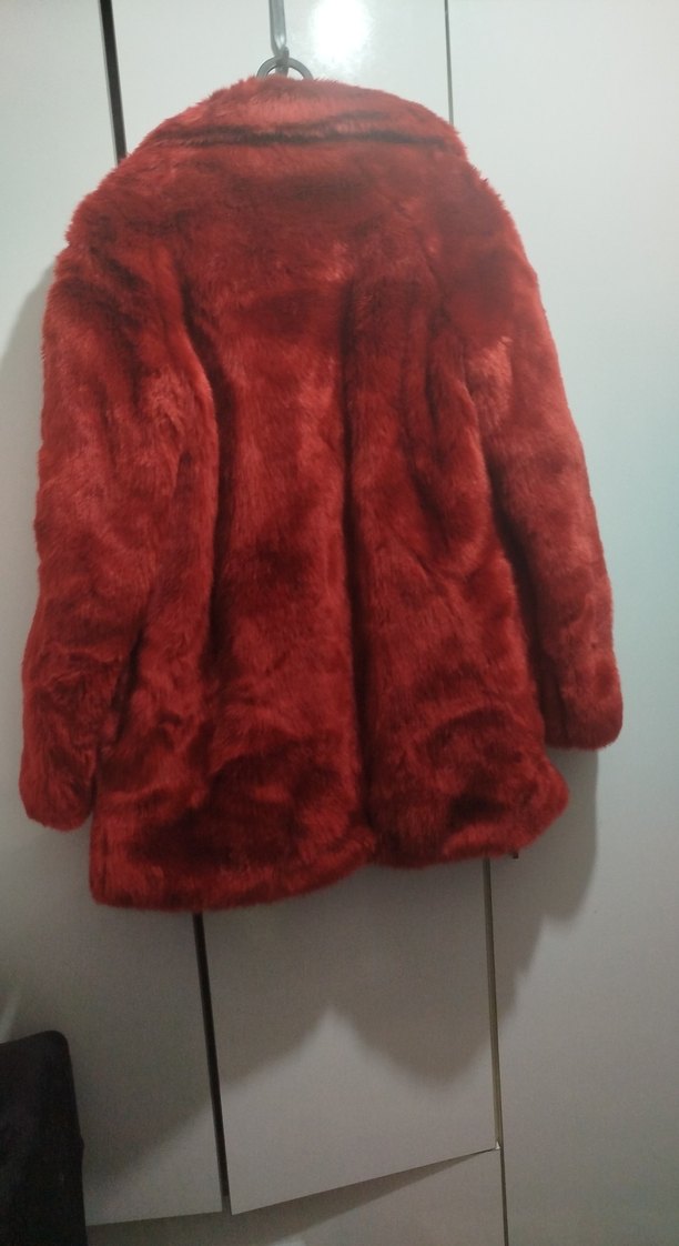 Kırmızı Kadın Suni Kürk Midi Ceket - Görsel 2