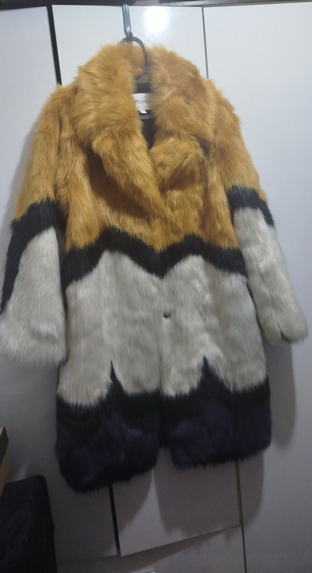 Kahverengi Zebra Desenli Uzun Suni Kürk - Görsel 2