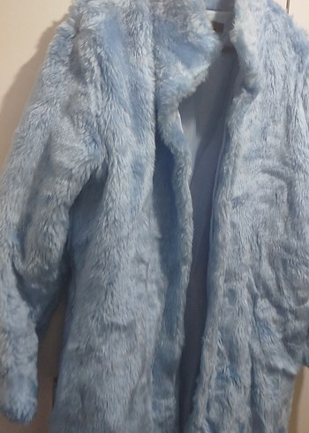 Mavi Peluş Uzun Kadın Kaban - Görsel 3