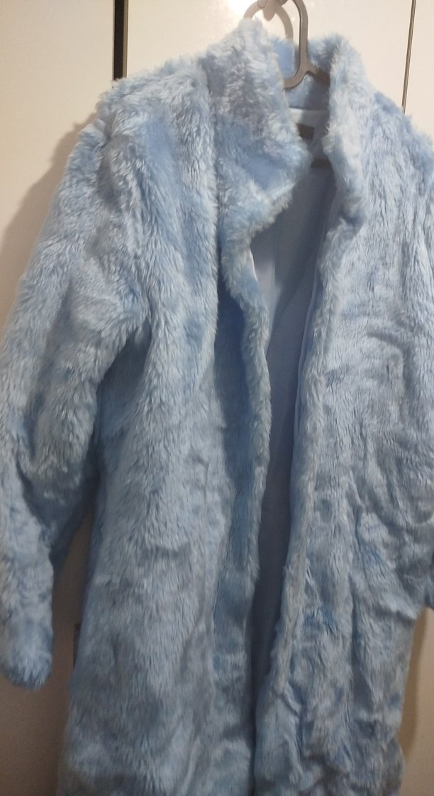 Mavi Peluş Uzun Kadın Kaban - Görsel 3