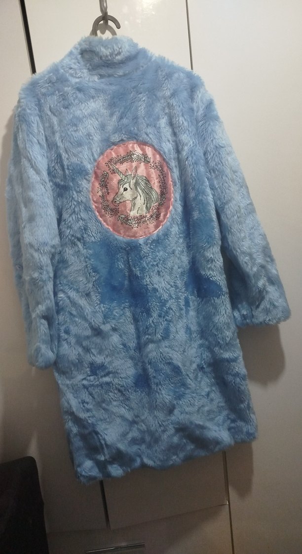 Mavi Peluş Uzun Kadın Kaban - Görsel 5