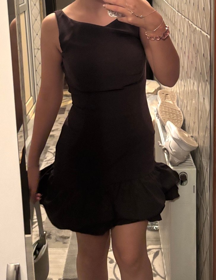 Yaka Kahverengi Mini Elbise - Görsel 4