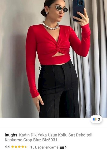 Kırmızı V Yakalı Kadın Crop Bluz