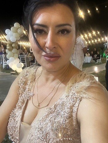 xl Beden ten rengi Renk Taşlı inci işlemeli abiye elbise