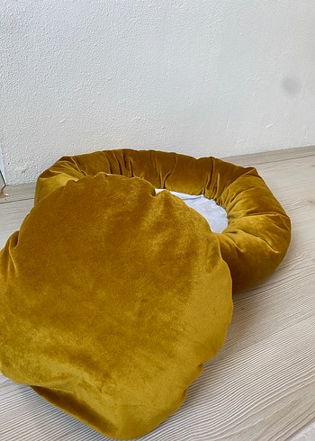 Koyu Sarı Kadife Yastık ve Kılıf Seti - Görsel 3