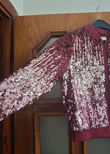 H&M Bordo Parlak Pullu Kız Ceketi