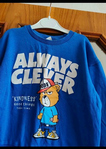 Renkli Baskılı Erkek Çocuk Mavi Sweatshirt - Görsel 2