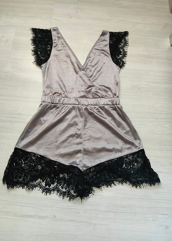 Gri Mini Dantel Detaylı Kadın Pijama