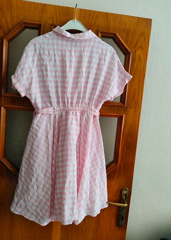 Standart Beden Beden pembe Renk Kız Çocuk Pembe Düğmeli Nakışlı Elbise