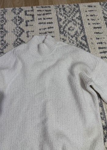 Beyaz Örgü Boğazlı Kadın Kazak koton - Görsel 2