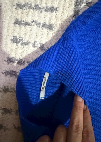 Mavi Boğazlı Uzun Kollu Örgü Kadın Kazak tunik kazak - Görsel 5