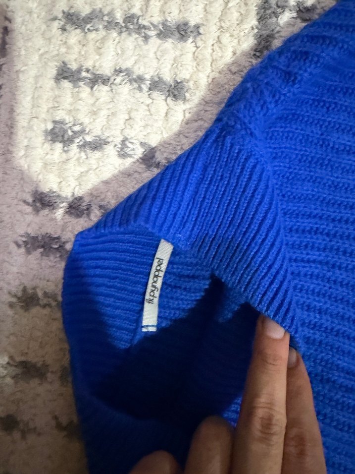 Mavi Boğazlı Uzun Kollu Örgü Kadın Kazak tunik kazak - Görsel 5