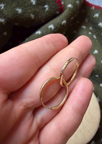 Altın Renkli Midi Halka Küpeler 14 ayar - Görsel 8