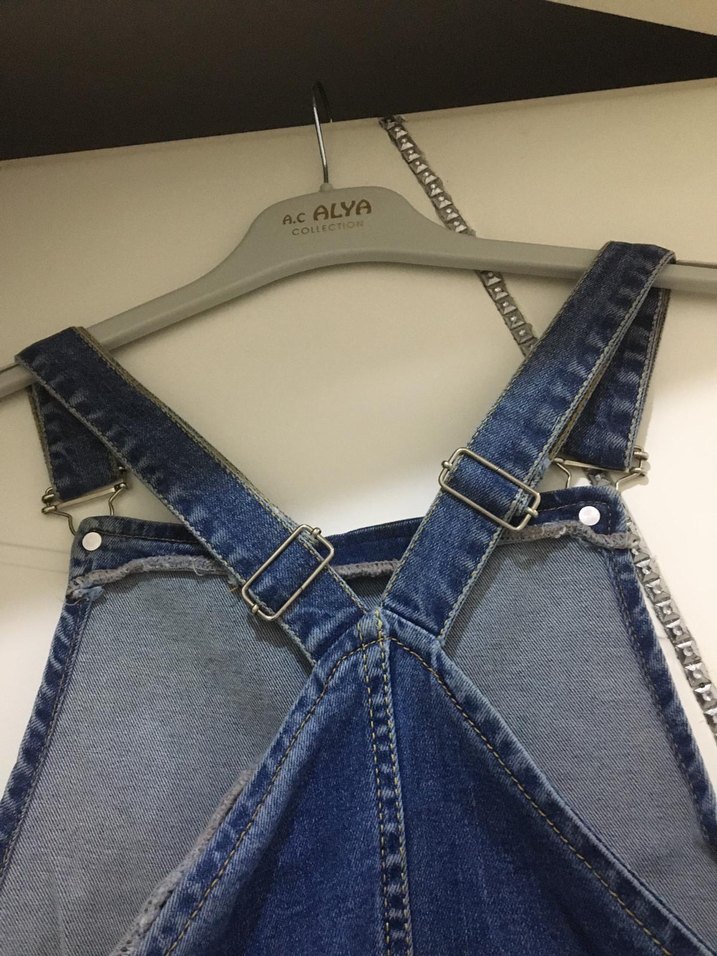 Kadın Lacivert Denim Kısa Salopet - Görsel 4