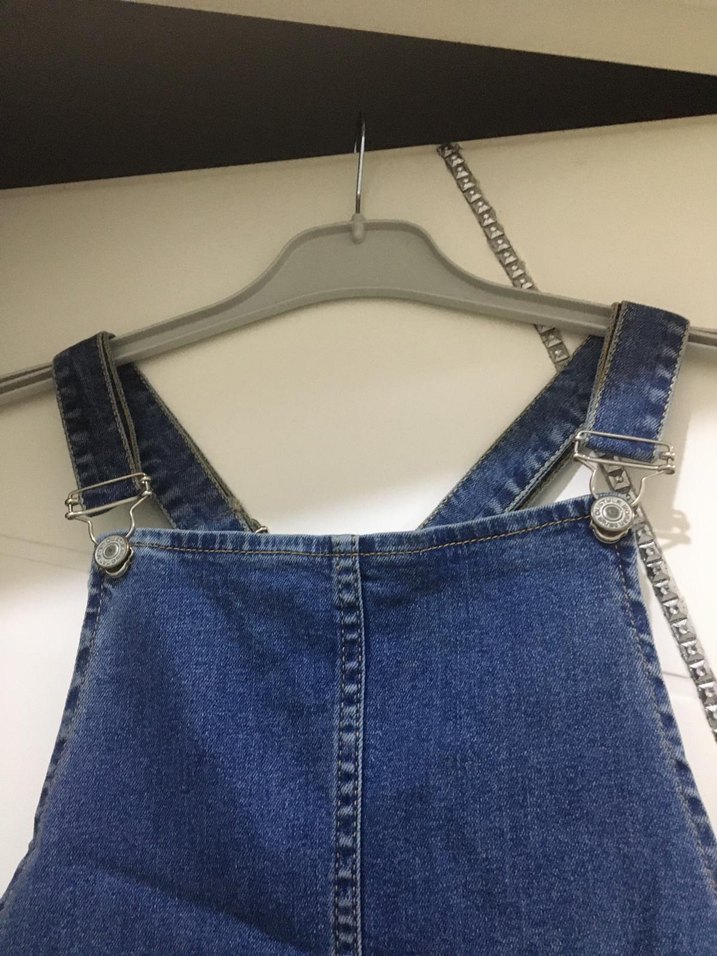 Kadın Lacivert Denim Kısa Salopet - Görsel 3