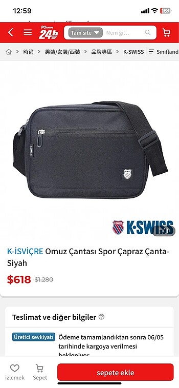 K?SWİSS erkek omuz çantası