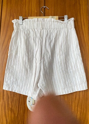 Beyaz Pilili Keten stamina Mini Şort - Görsel 3