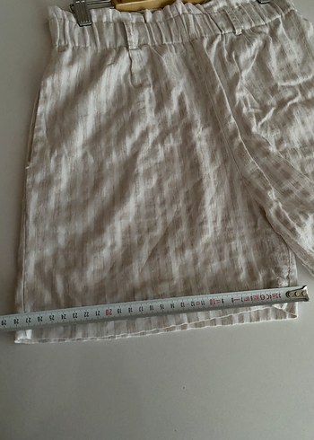 Beyaz Pilili Keten stamina Mini Şort - Görsel 8