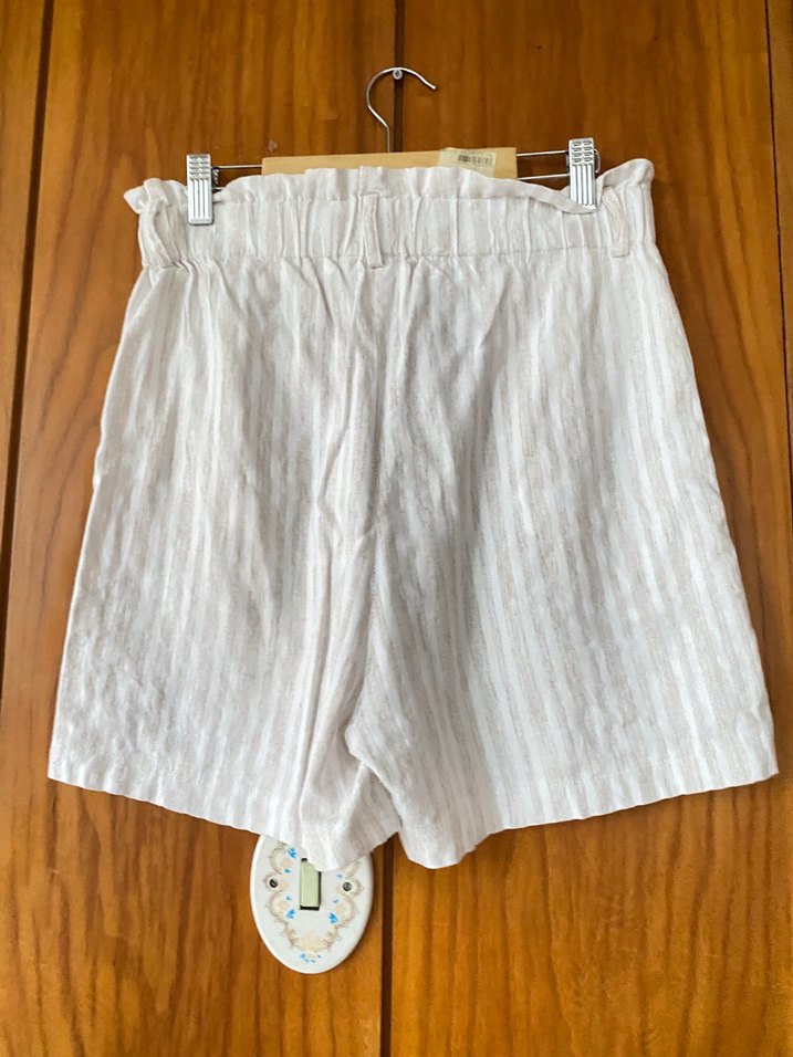 Beyaz Pilili Keten stamina Mini Şort - Görsel 2