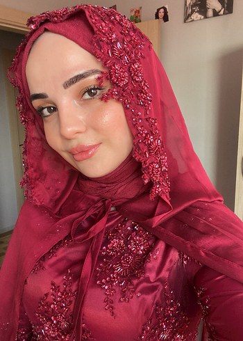 Abiye KİRALIK Bordo Uzun Kol Drapeli Tesettür Abiye Elbise