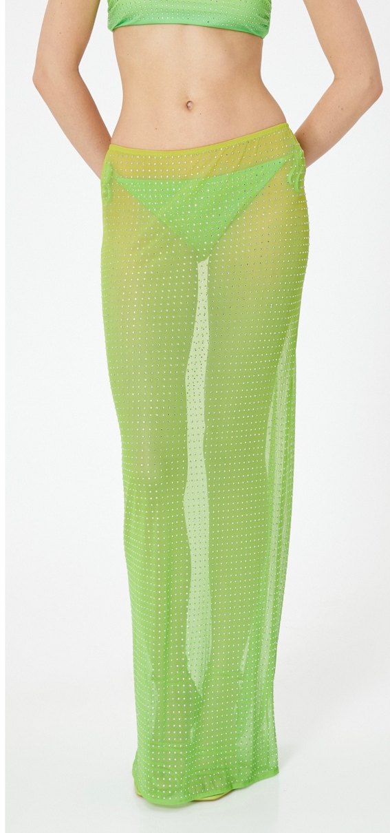 Transparan taş detay plaj eteği - Görsel 2