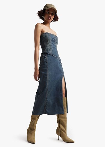 Zara Kadın Lacivert midi Kot Elbise