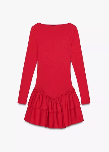 m Beden kırmızı Renk Zara volanlı Mini Elbise