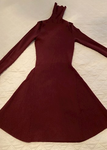 Zara Makina Orgu Bordo Elbise XS - Görsel 3