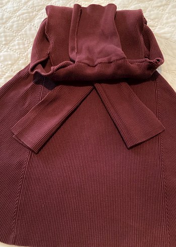 Zara Makina Orgu Bordo Elbise XS - Görsel 9