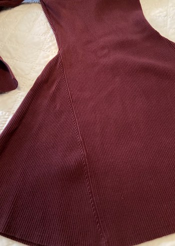 Zara Makina Orgu Bordo Elbise XS - Görsel 10