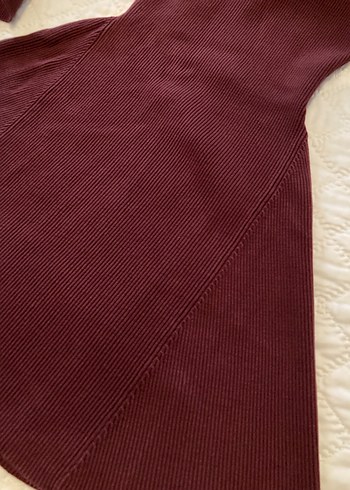 Zara Makina Orgu Bordo Elbise XS - Görsel 8