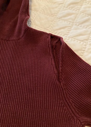 Zara Makina Orgu Bordo Elbise XS - Görsel 12