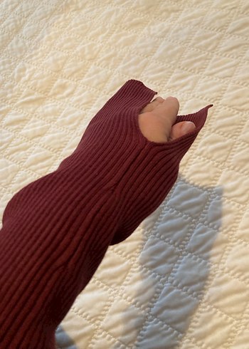 Zara Makina Orgu Bordo Elbise XS - Görsel 6