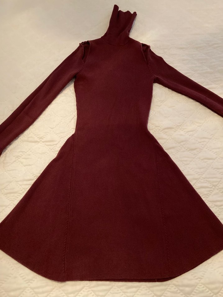 Zara Makina Orgu Bordo Elbise XS - Görsel 3