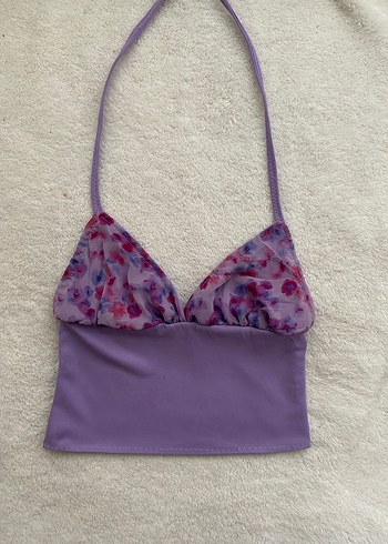 Mor V Yakalı Dantel Detaylı Büstiyer - Görsel 2