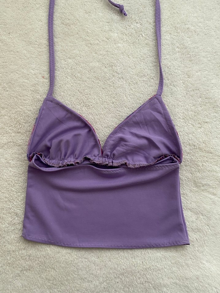 Mor V Yakalı Dantel Detaylı Büstiyer - Görsel 3