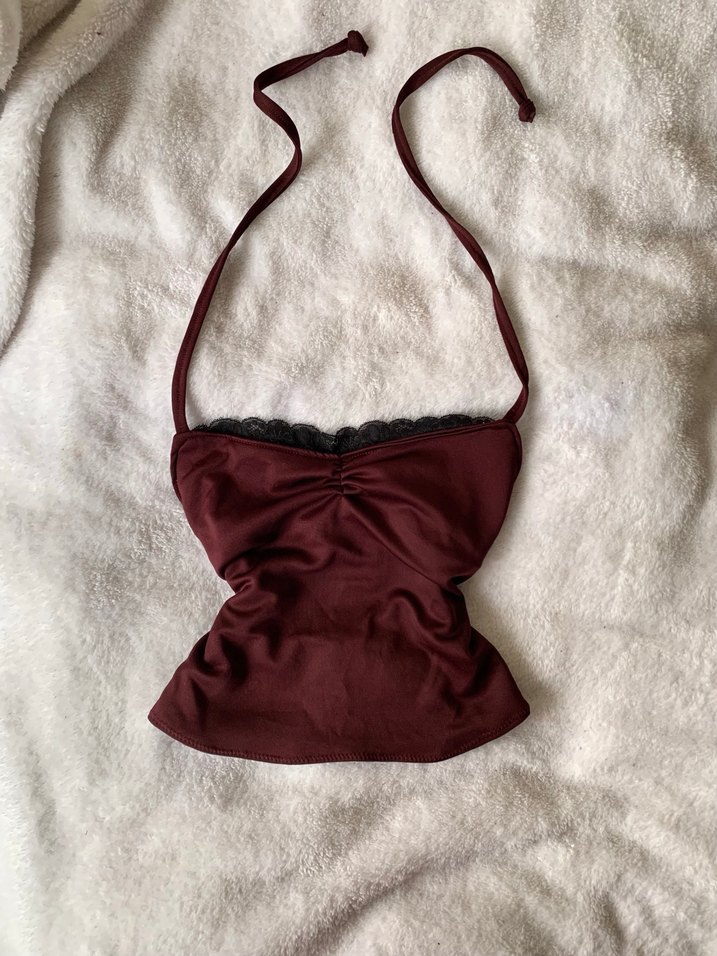 Bordo Dantelli Gotik Straplez Büstiyer - Görsel 2