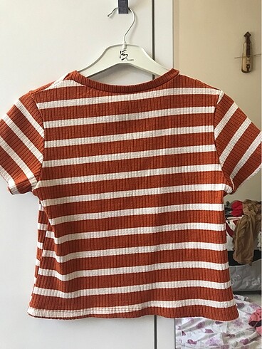 l Beden Kiremit rengi çizgili crop
