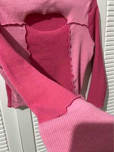l Beden pembe Renk Pencere detaylı crop bluz pembe