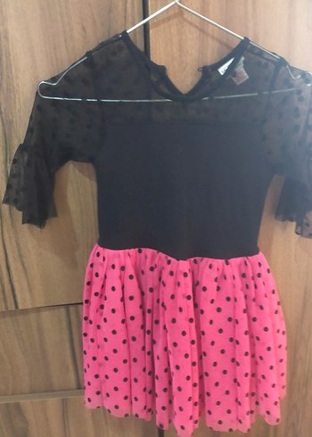 Uzun Kollu Siyah Puantiyeli Kız Elbisesi - Görsel 2