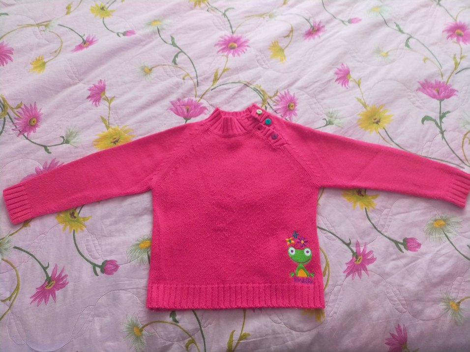 Renkli Düğmeli Pembe Kız Kazak - Görsel 2