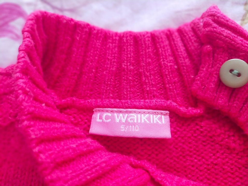 Renkli Düğmeli Pembe Kız Kazak - Görsel 4