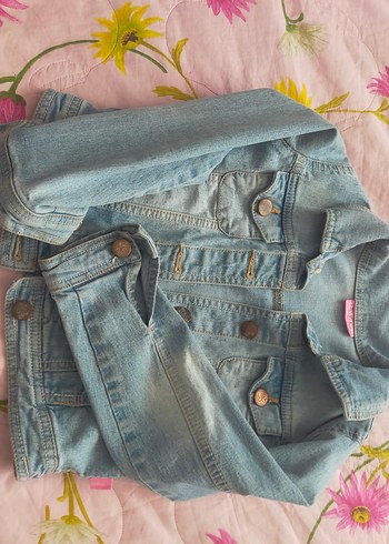 Düğmeli Mavi Kız Denim Ceket - Görsel 3